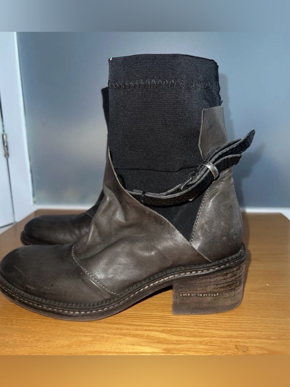 A.S.98 Yoko Boots Brown Black Boho Biker Pull On Zip Side 38 Or 8